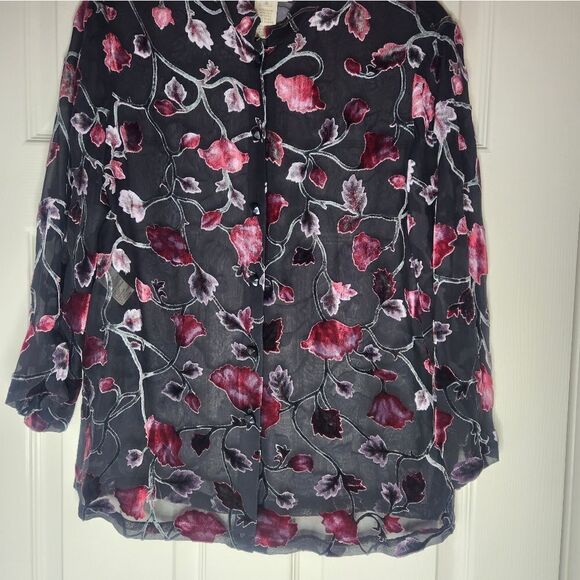 Easy Spirit 4 SILK Blend  Black Lngslvs Button Up Women’s Jacket/ Blouse/ Tunic - Picture 1 of 14